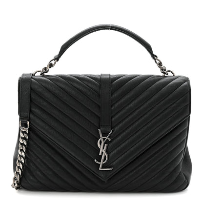 Saint Laurent Sheepskin Matelasse Chevron Monogram Large College Satchel Black 1 of 10
