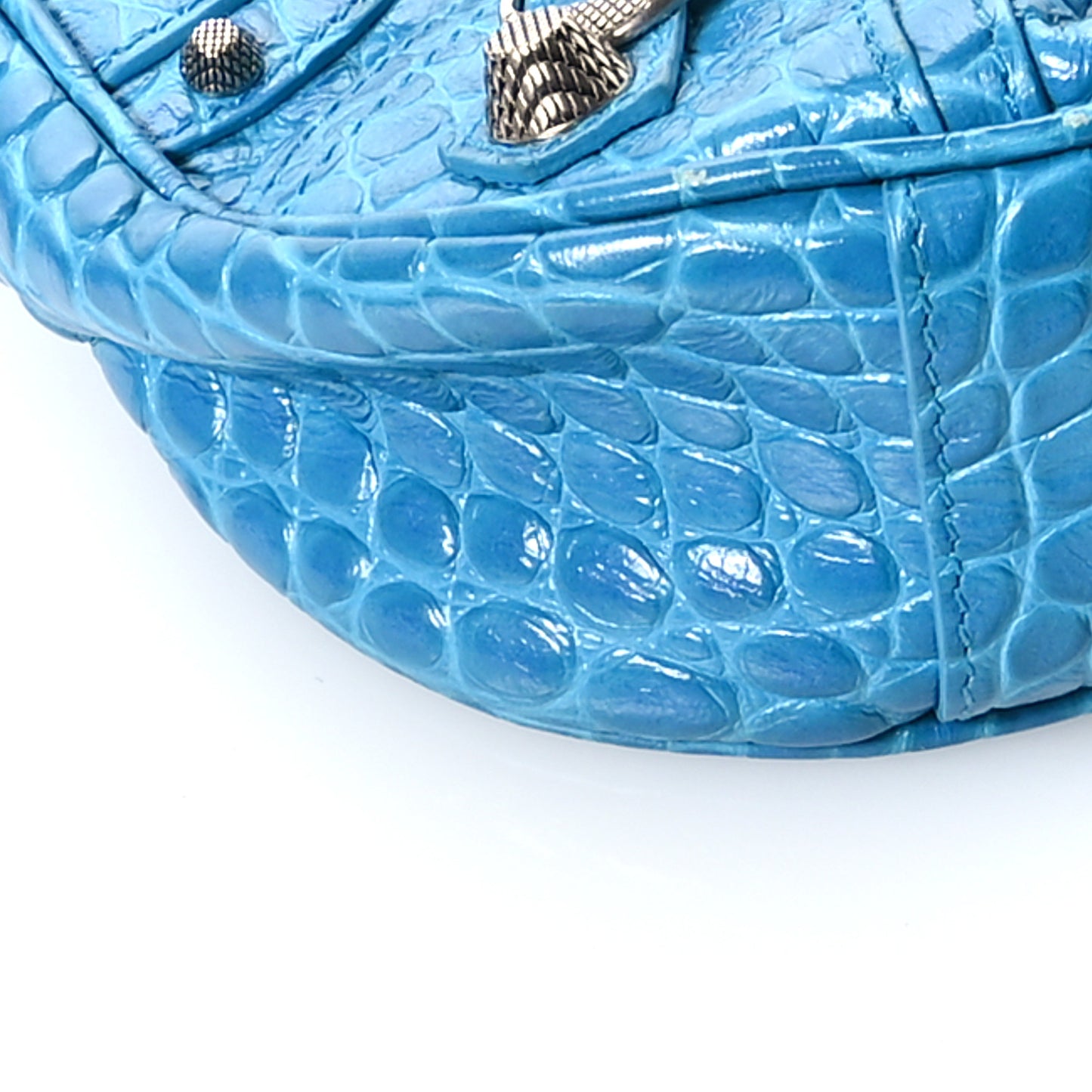 Extra Supple Calfskin Crocodile Embossed Le Cagole Shoulder Bag XS Turquoise