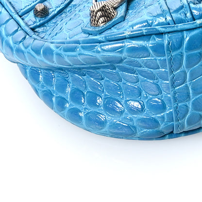Balenciaga Extra Supple Calfskin Crocodile Embossed Le Cagole Shoulder Bag XS Turquoise 10 of 12