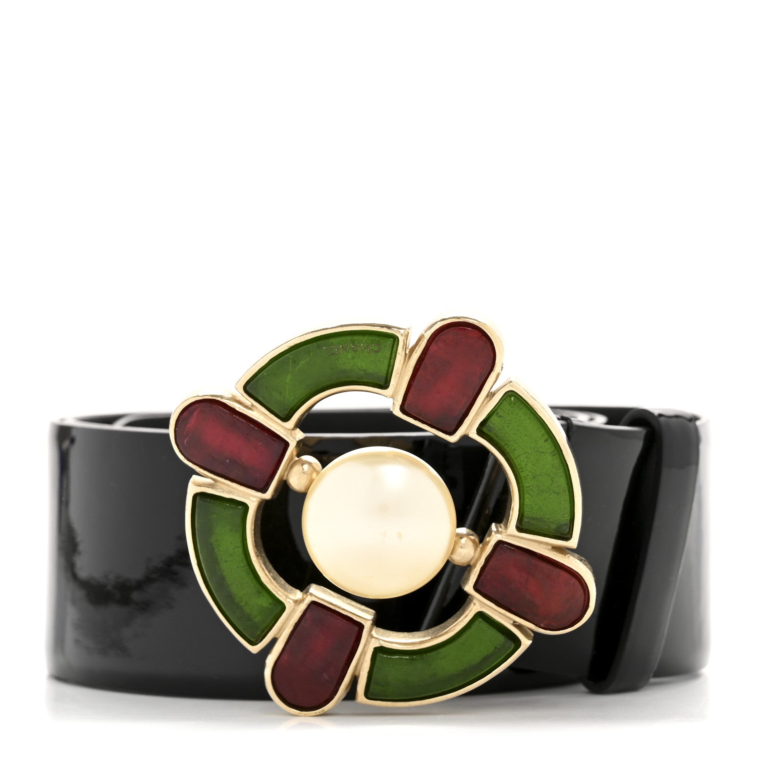 Chanel Patent Leather Gripoix Maltese Cross Belt 75 30 Black 1 of 7
