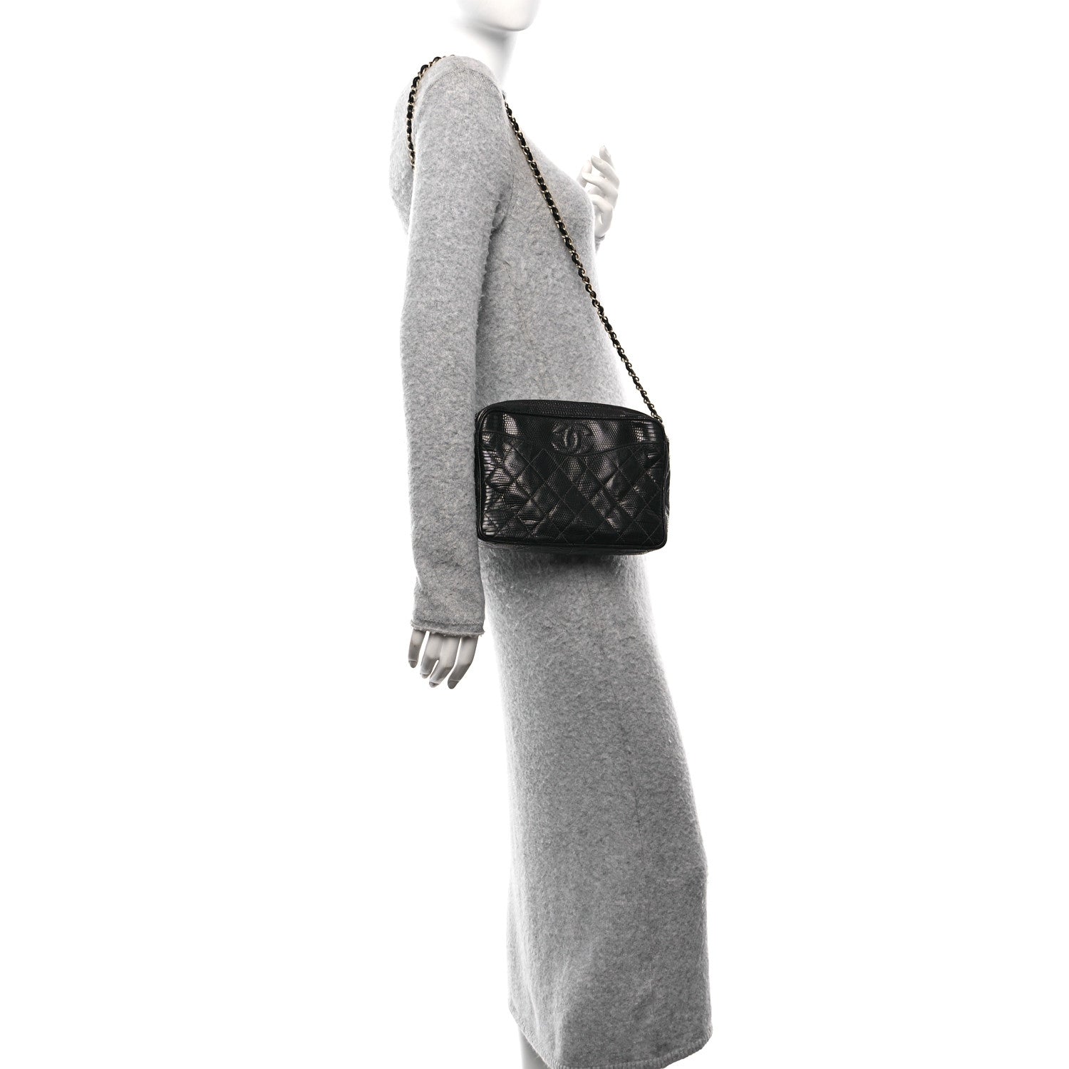 Chanel Lizard Quilted Small Tassel Camera Case Black 2 of 10