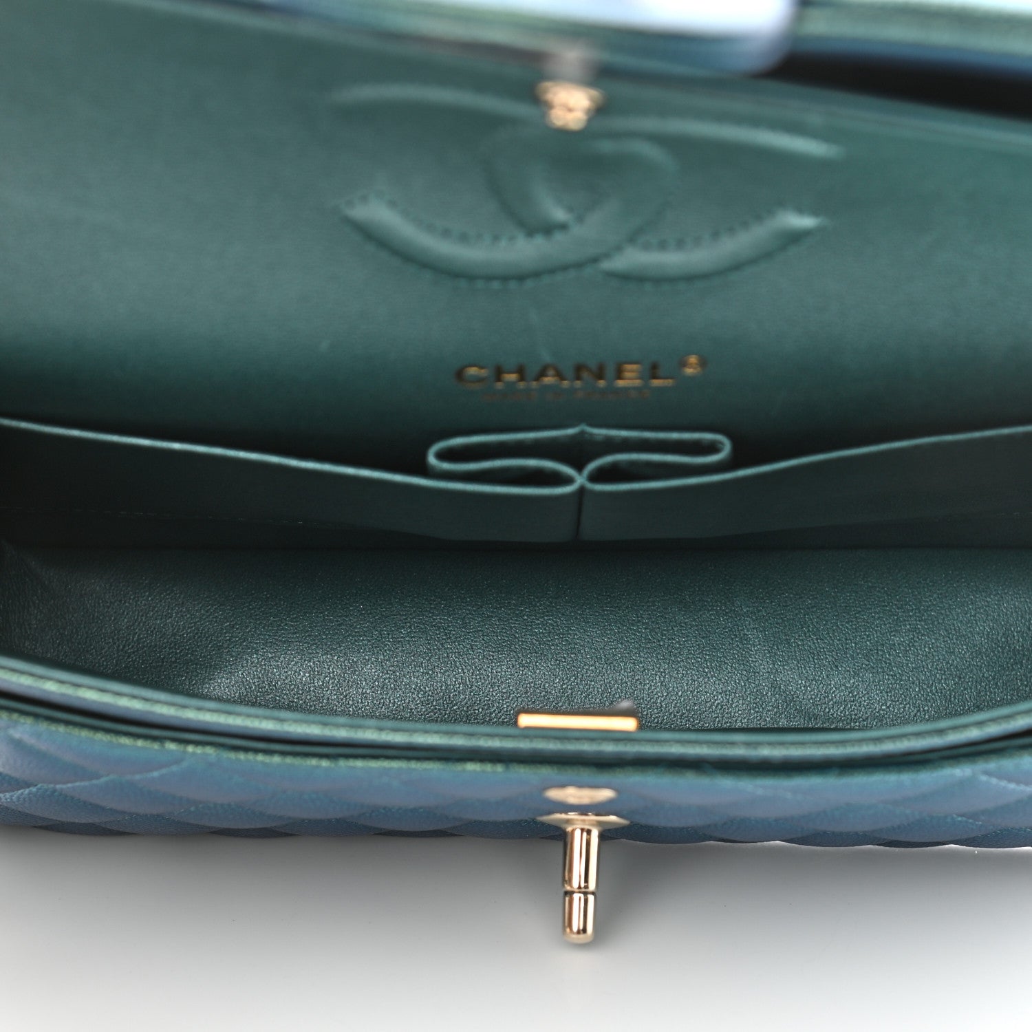 Chanel Iridescent Caviar Quilted Medium Double Flap Green 5 of 11