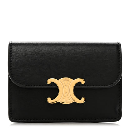 Celine Shiny Calfskin Triomphe Flap Card Holder Black 1 of 7