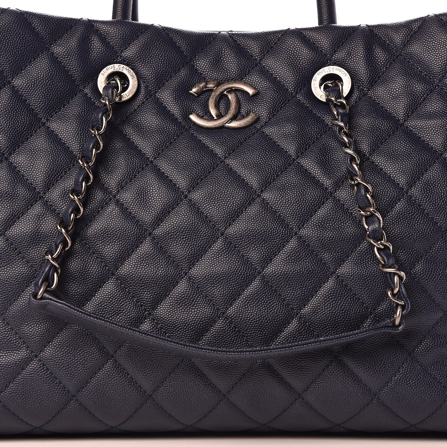 Caviar Quilted Large Coco Handle Shopping Tote Navy