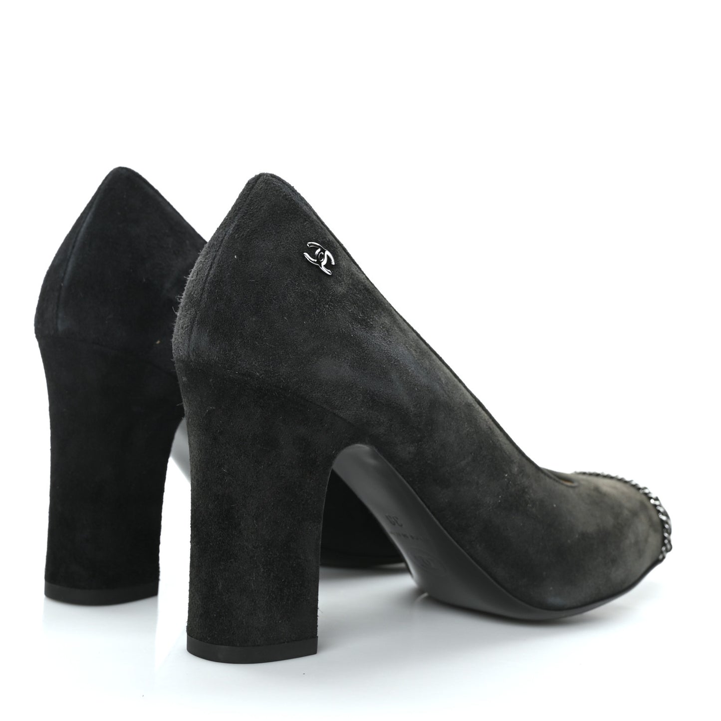 Suede Grosgrain Cap Toe Chain Pumps 38 Black