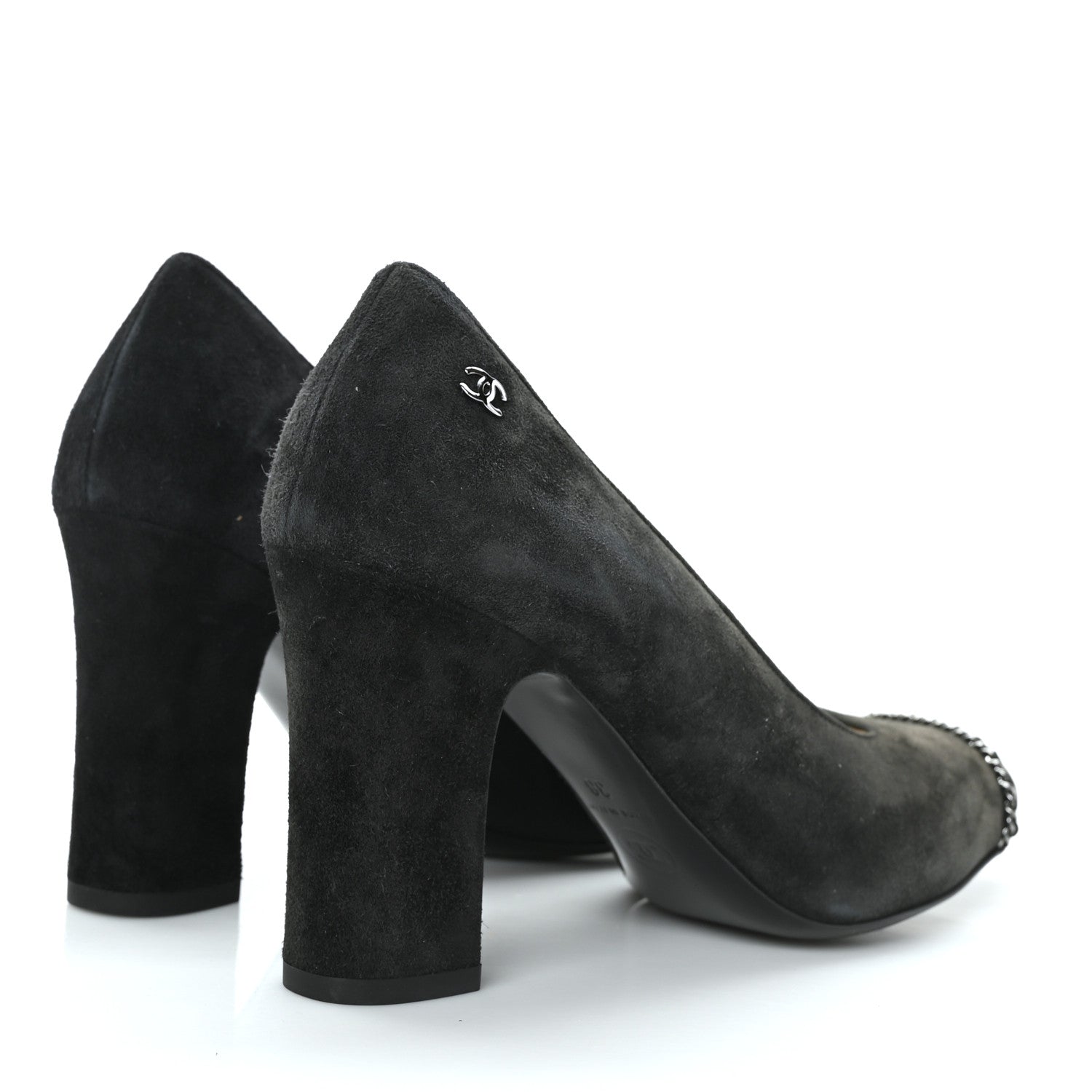 Chanel Suede Grosgrain Cap Toe Chain Pumps 38 Black 4 of 9