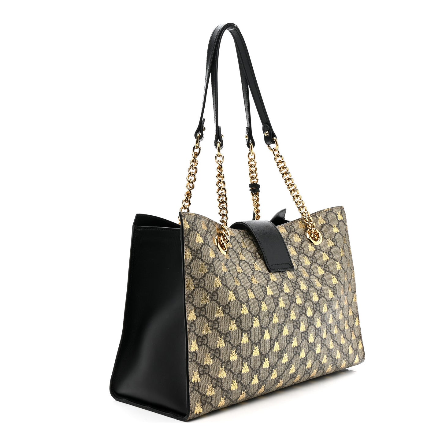 GG Supreme Monogram Bees Medium Padlock Tote Beige Oro Black