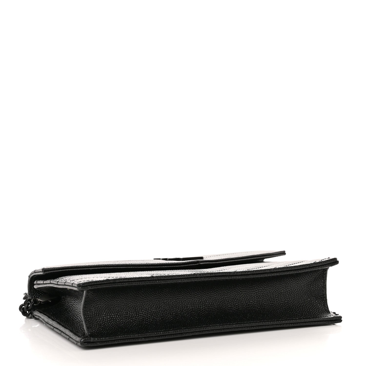 Saint Laurent Grain De Poudre Matelasse Chevron Monochrome Monogram Envelope Chain Wallet Black 4 of 13