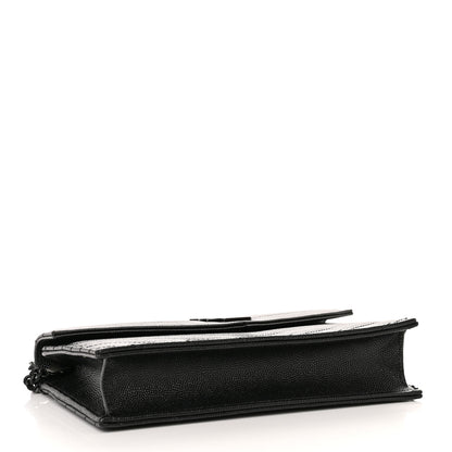 Saint Laurent Grain De Poudre Matelasse Chevron Monochrome Monogram Envelope Chain Wallet Black 4 of 13