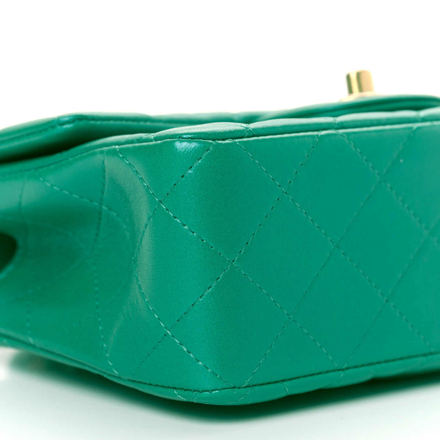 Iridescent Lambskin Quilted Mini Top Handle Rectangular Flap Green