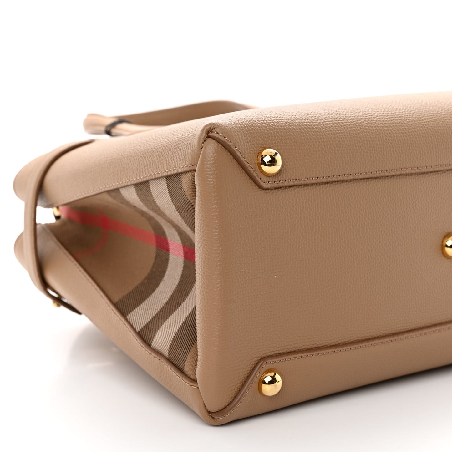 Grainy Calfskin House Check Small Banner Tote Camel