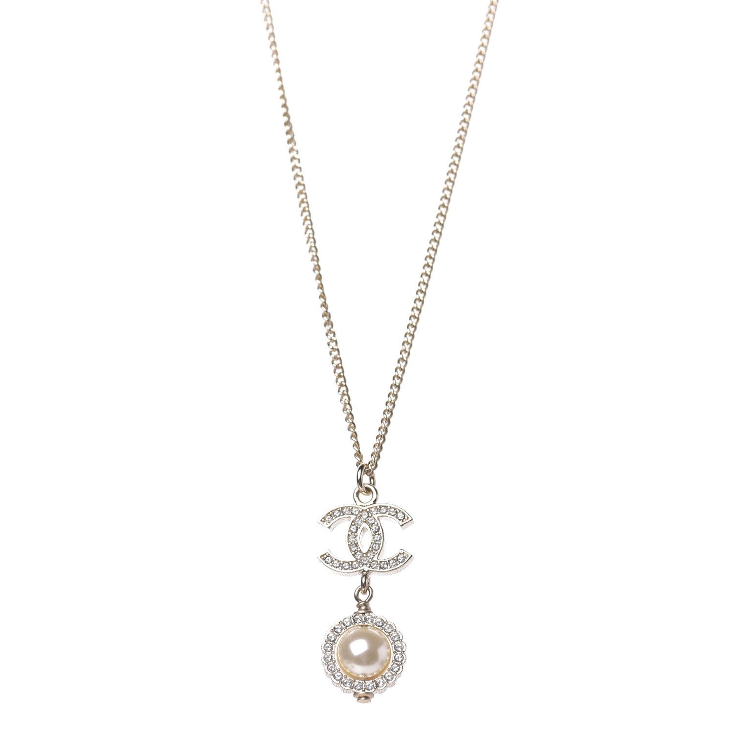 Crystal Pearl CC Lace Camellia Necklace Gold