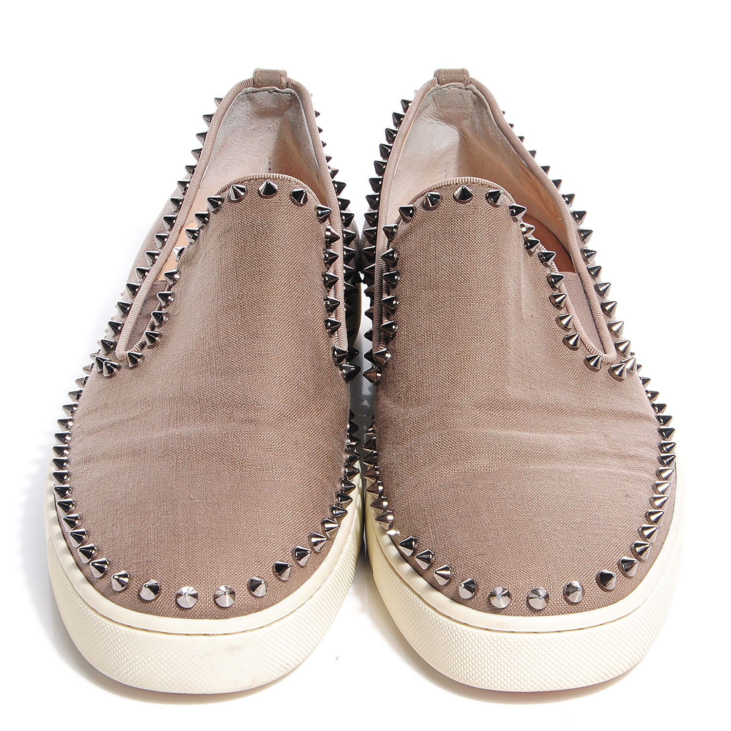 Christian Louboutin Mens Canvas Spikes Pik Boat Flat 45 Beige 2 of 7