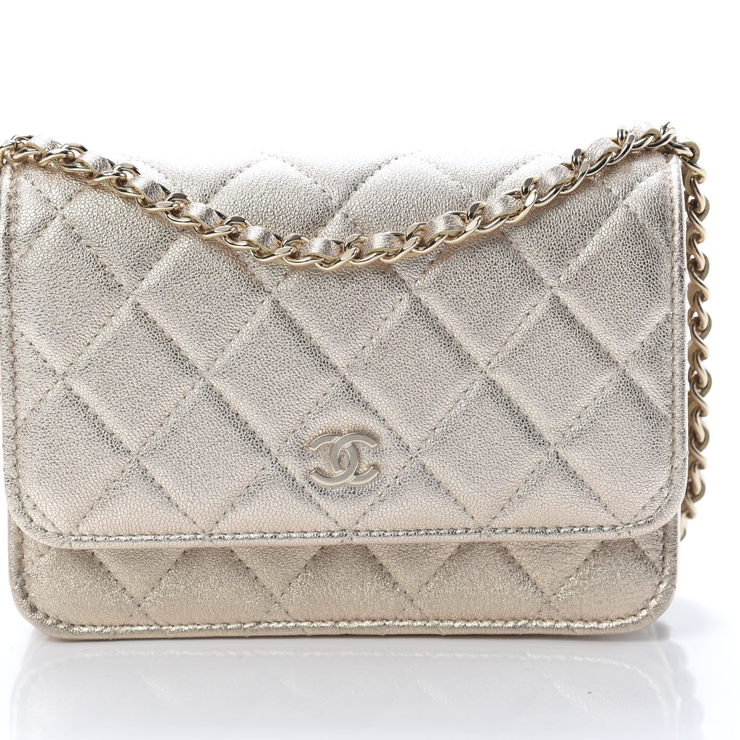Chanel Metallic Lambskin Quilted Mini Wallet On Chain WOC Gold 8 of 11