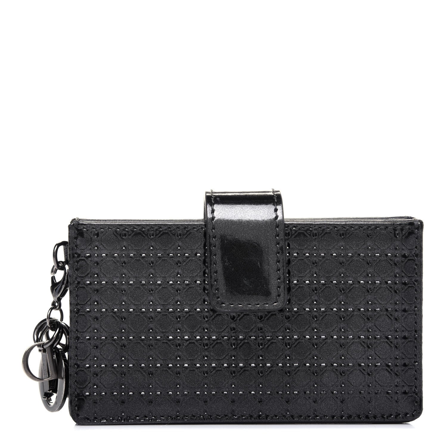 Christian Dior Metallic Patent Micro-Cannage Lady Dior 5-Gusset Card Holder Onyx Black 1 of 12
