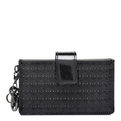 Christian Dior Metallic Patent Micro-Cannage Lady Dior 5-Gusset Card Holder Onyx Black 1 of 12