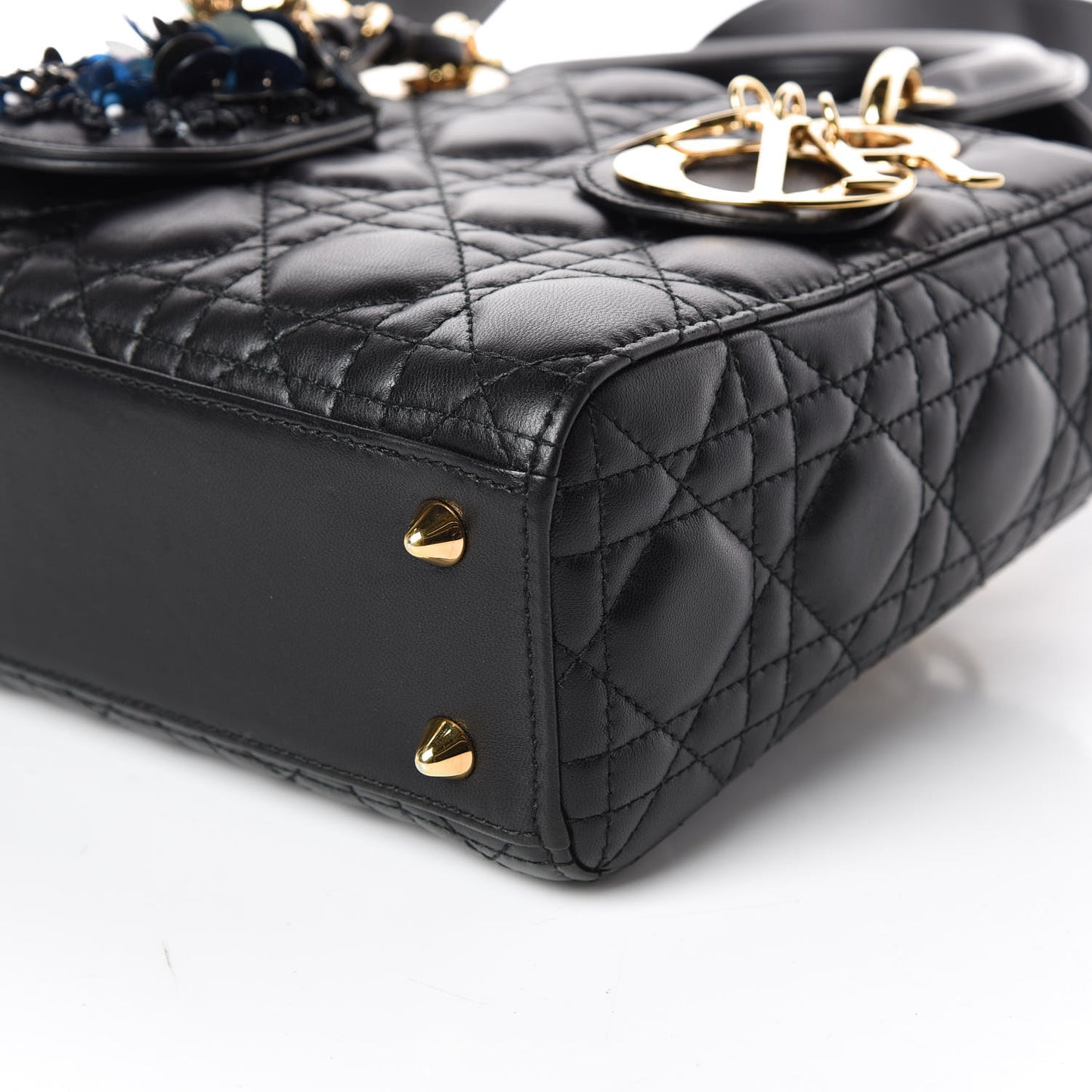 Lambskin Cannage Small Jeweled Lady Dior Black