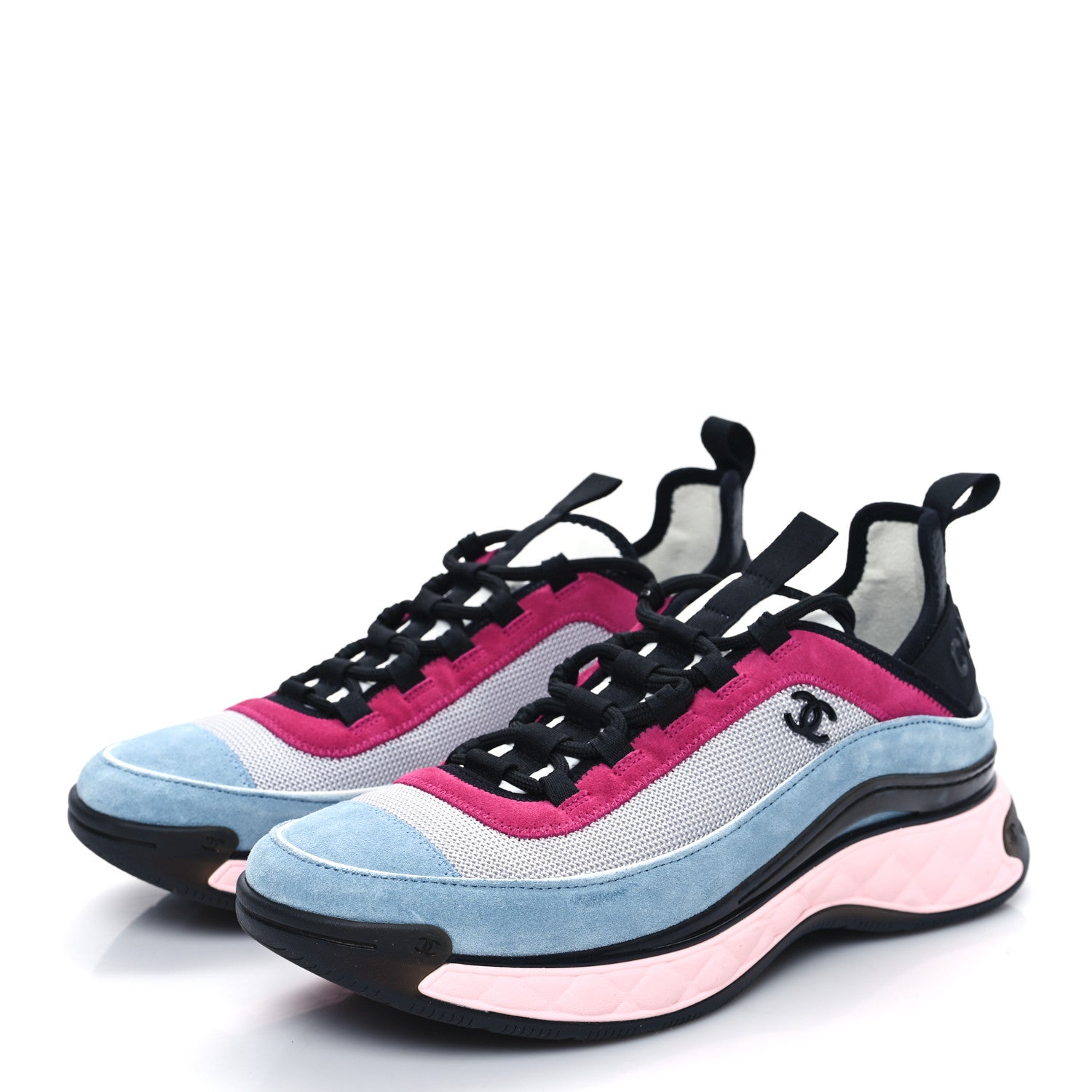Chanel Fabric Suede CC Sneakers 40.5 Blue Beige Pink 3 of 8
