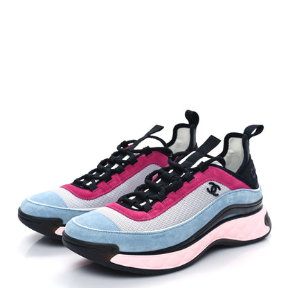 Chanel Fabric Suede CC Sneakers 40.5 Blue Beige Pink 3 of 8