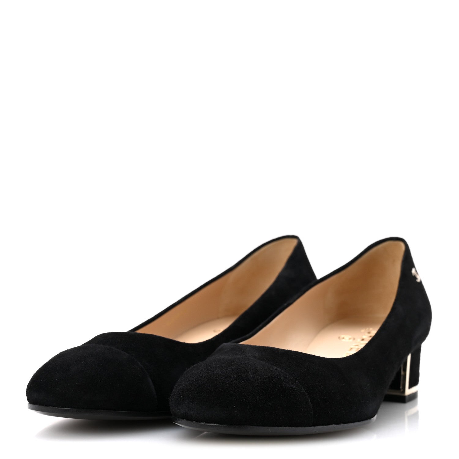 Chanel Suede CC Cap Toe Pumps 38 Black 4 of 10