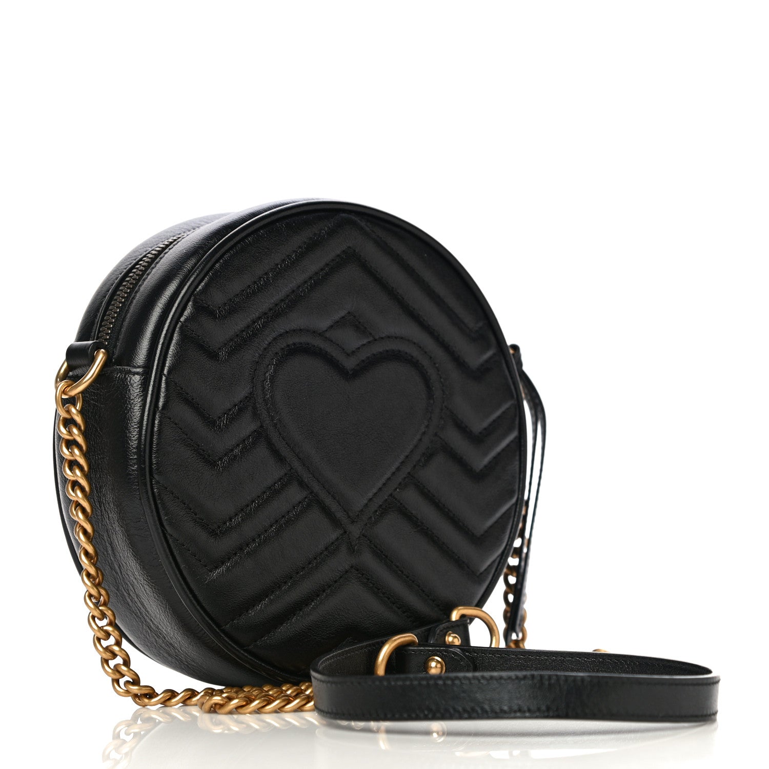 Gucci Azalea Calfskin Matelasse Heart Mini GG Marmont Round Shoulder Bag Black 3 of 11