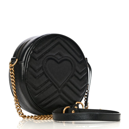 Gucci Azalea Calfskin Matelasse Heart Mini GG Marmont Round Shoulder Bag Black 3 of 11