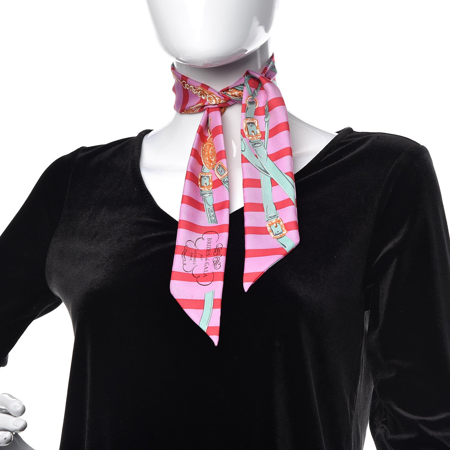 Hermes Silk Brides de Gala Bayaderes Twilly Rose Bonbon Rouge Vert Jade 2 of 4