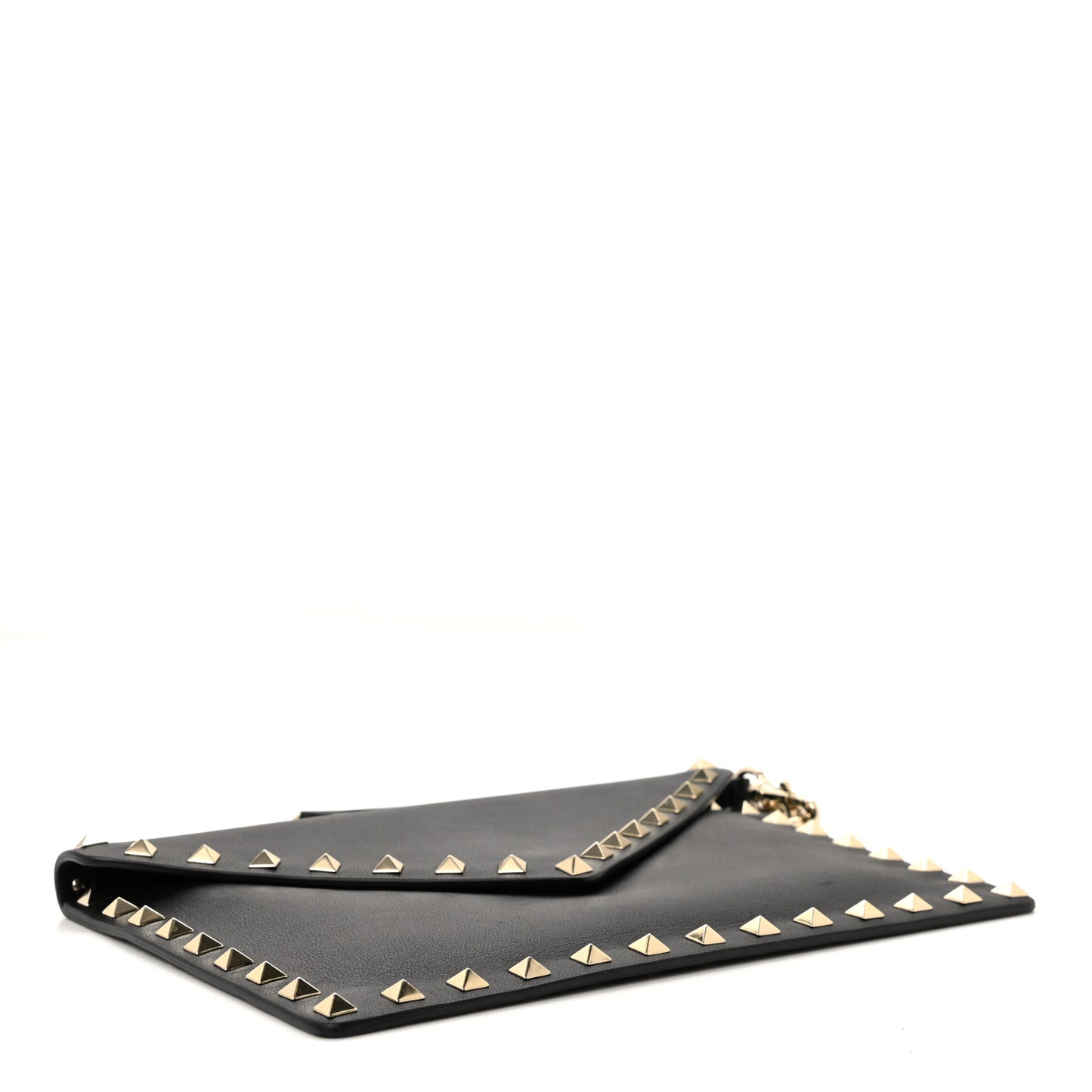 Vitello Medium Rockstud Envelope Flat Wristlet Pouch Black