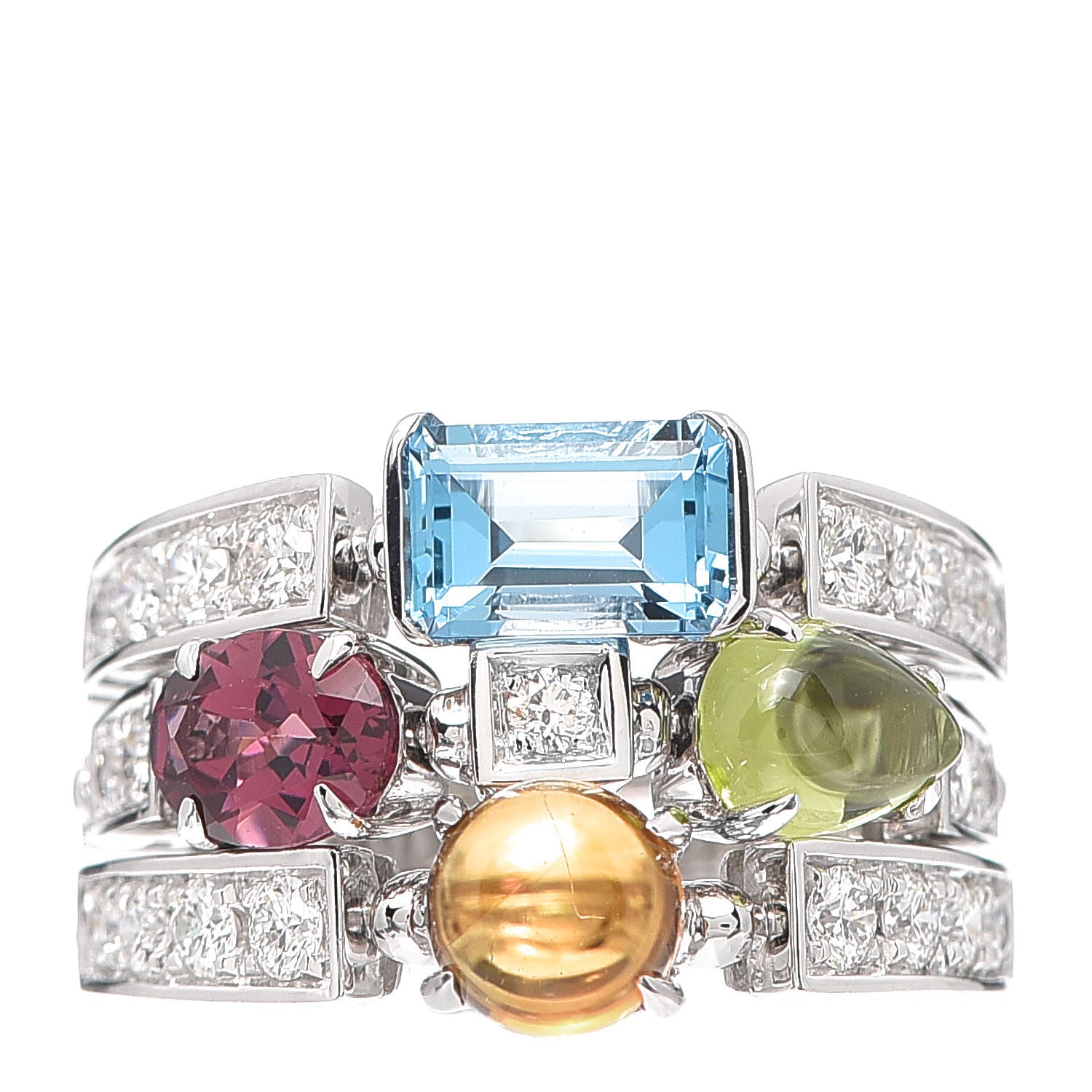 Bulgari 18K White Gold Diamond Gemstone Allegra Three Band Ring 53 6.25 1 of 5