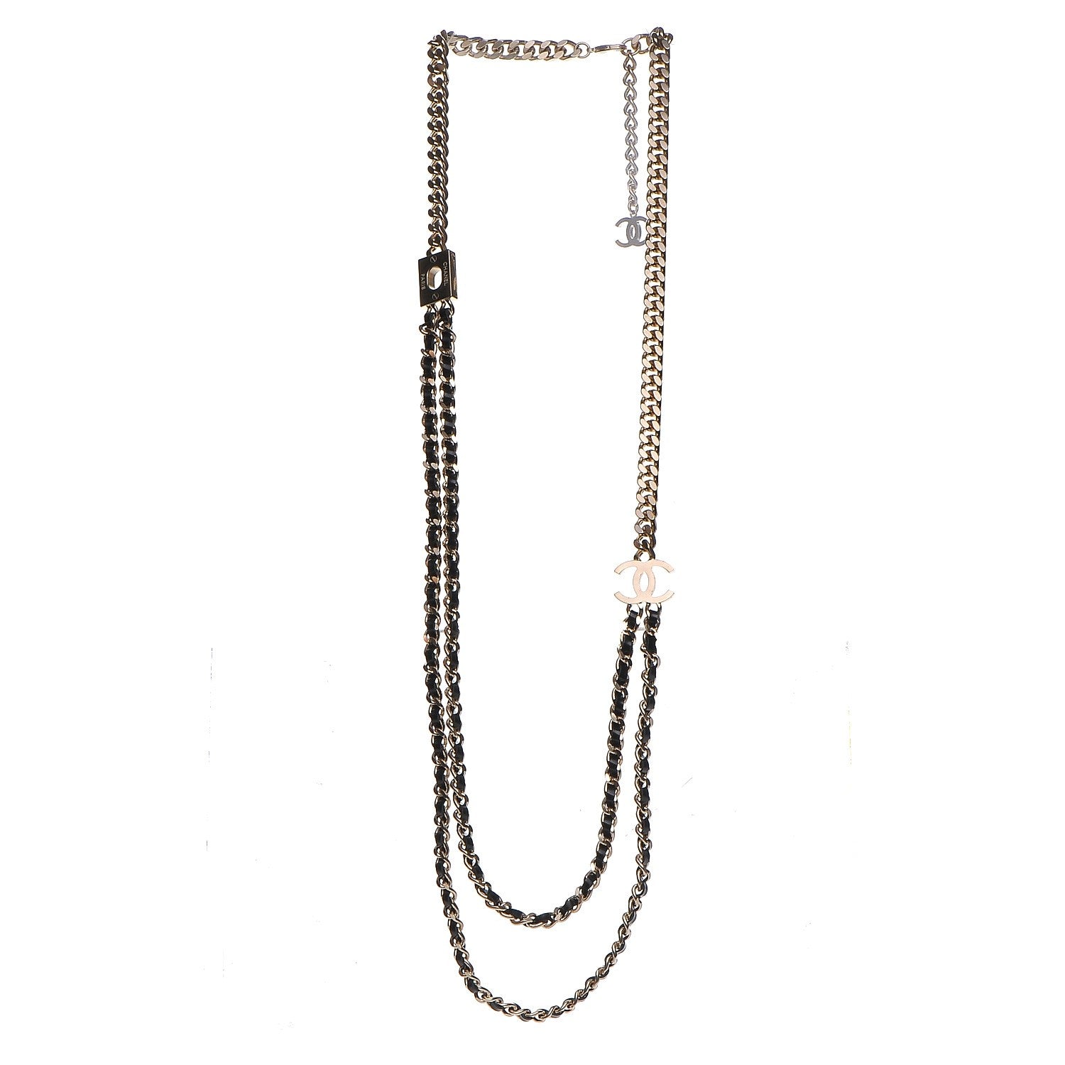 Chanel Lambskin CC Long Chain Necklace Black Gold 3 of 7