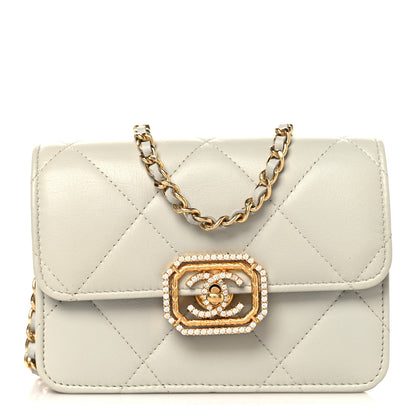 Chanel Calfskin Strass Quilted Clutch With Chain Flap Light Grey 1 of 9