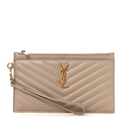 Saint Laurent Grain De Poudre Chevron Monogram Large Bill Pouch Dark Beige 1 of 11