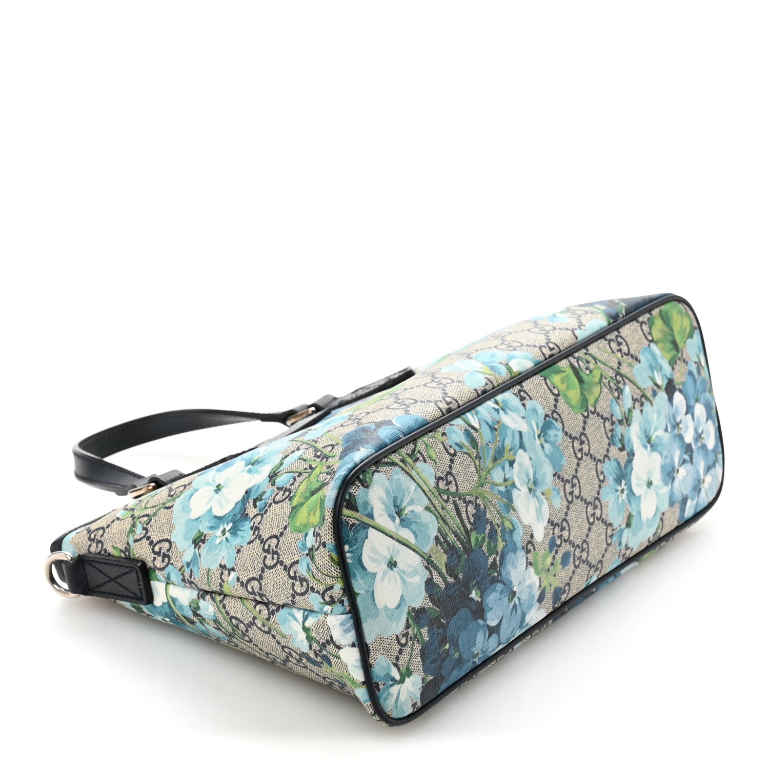 Gucci GG Supreme Monogram Blooms Small Zippered Tote Blue 4 of 14