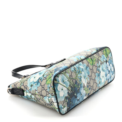 Gucci GG Supreme Monogram Blooms Small Zippered Tote Blue 4 of 14