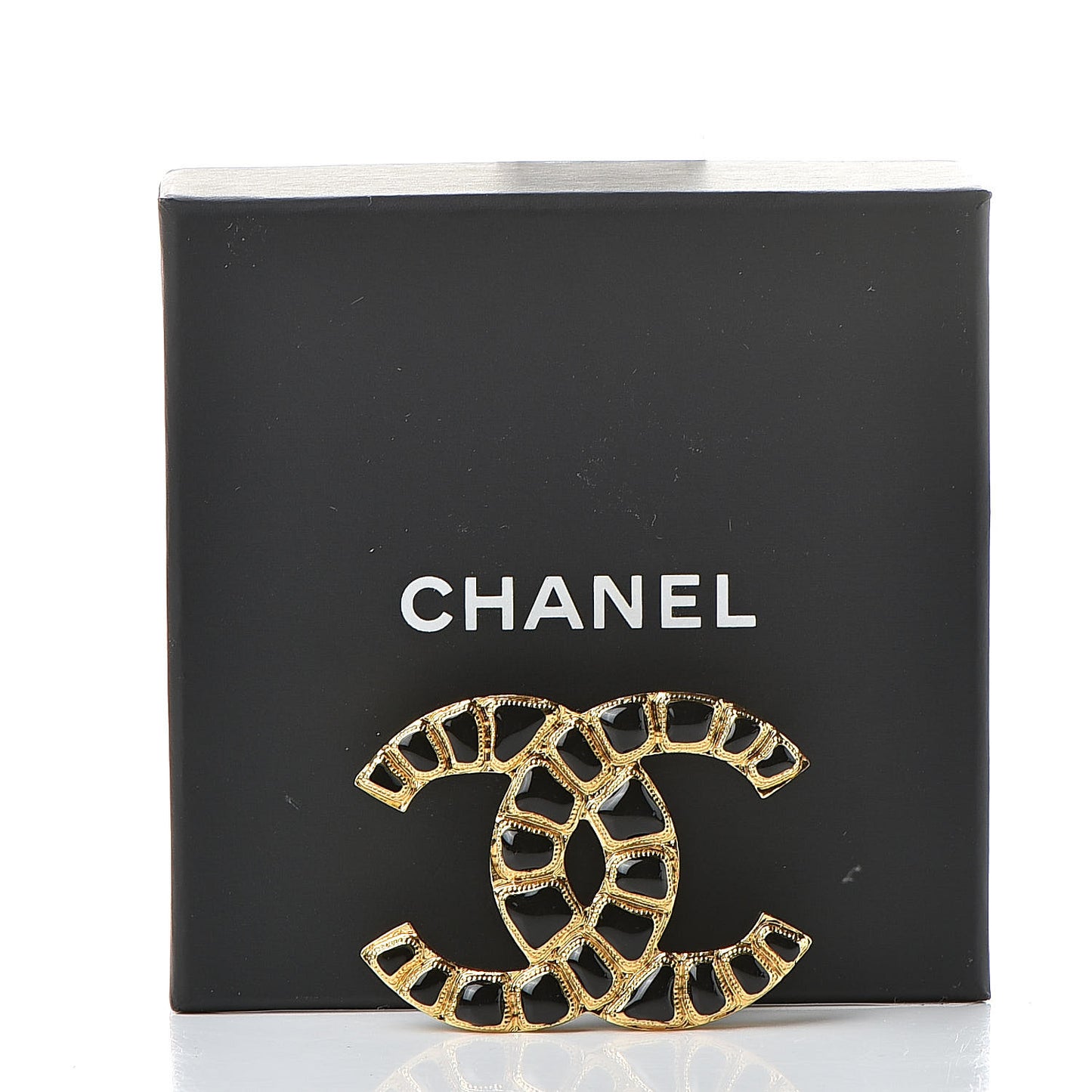 Gripoix Poured Glass Along The Nile CC Brooch Black Gold