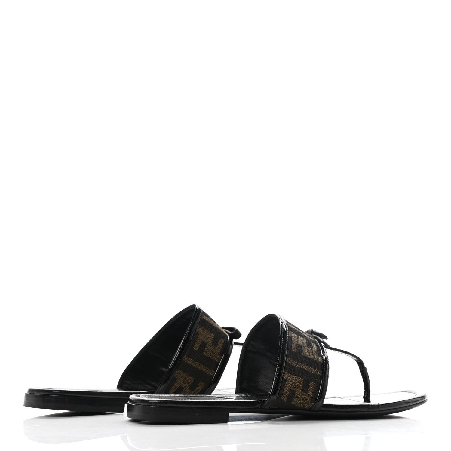 Fendi Patent Zucca Thong Sandals 36.5 Black 4 of 8