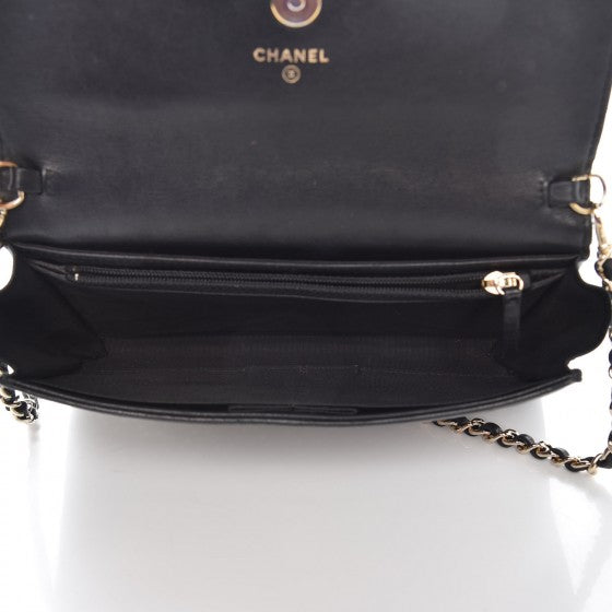 Chanel Lambskin Diamond Studded Chain Clutch Black 5 of 9