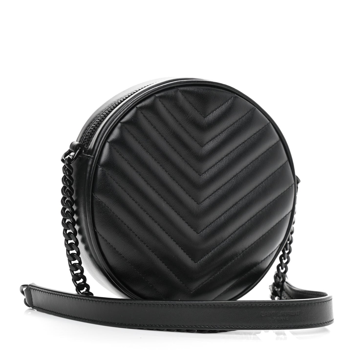 Calfskin Matelasse Chevron Round Vinyle Camera Bag Black