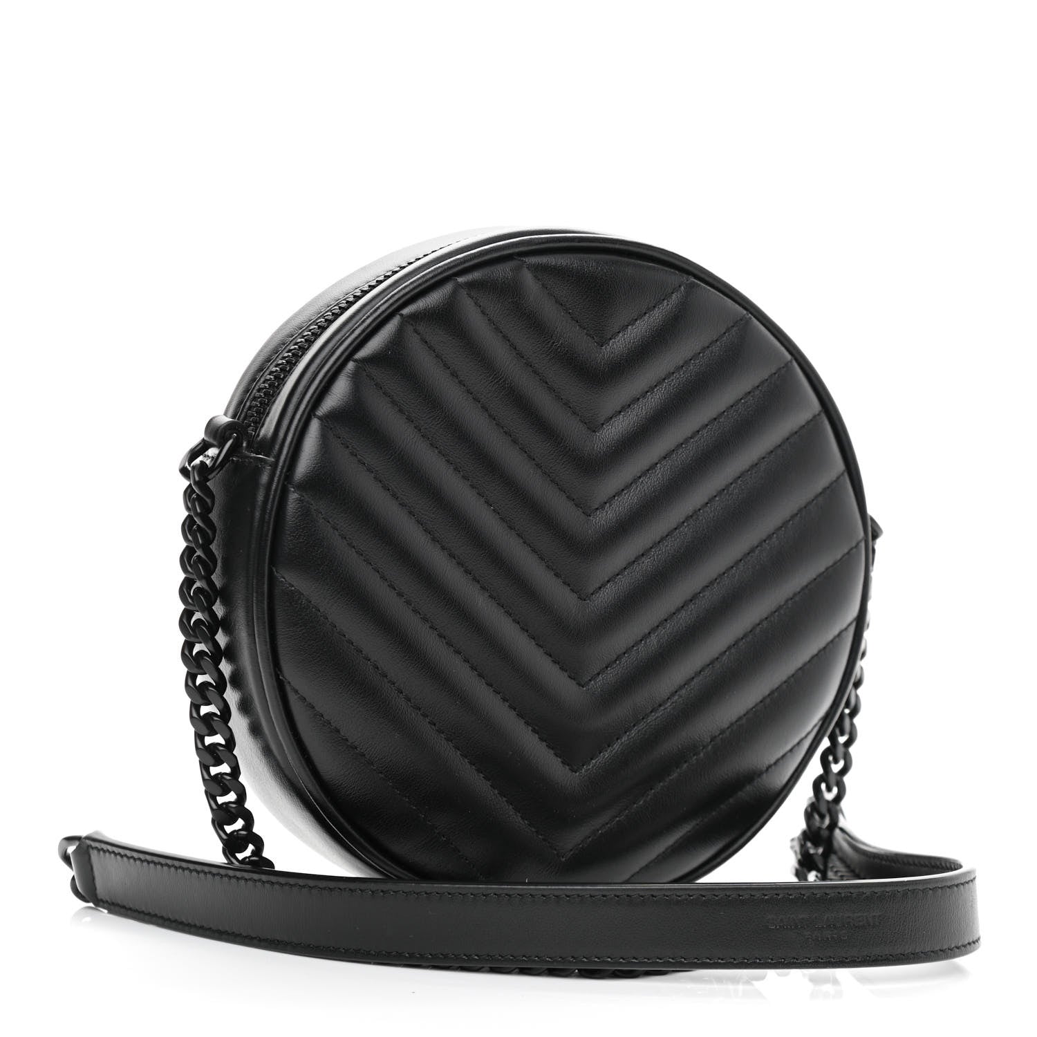 Saint Laurent Calfskin Matelasse Chevron Round Vinyle Camera Bag Black 3 of 11