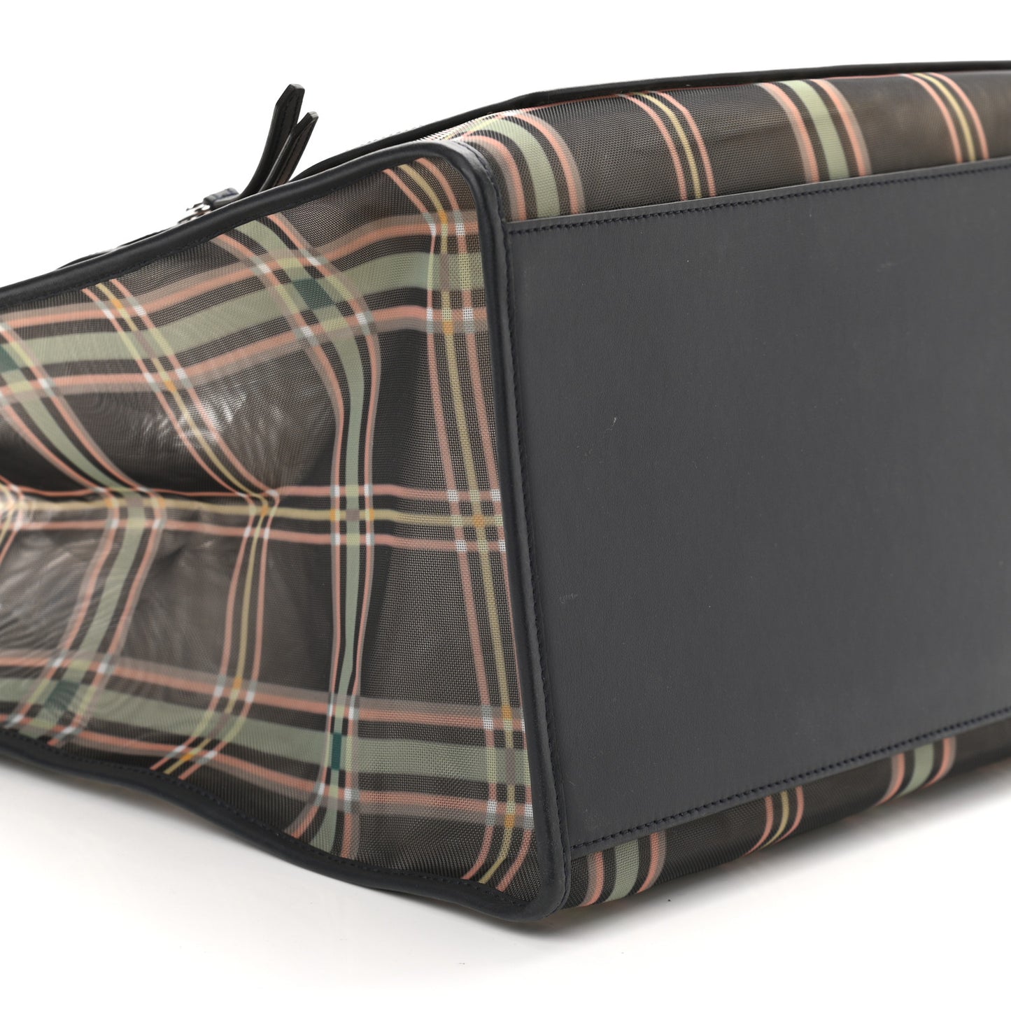 Mesh Vitello Century Wicker Tartan Plaid Large Runaway Shopper Tote Black Blue Notte