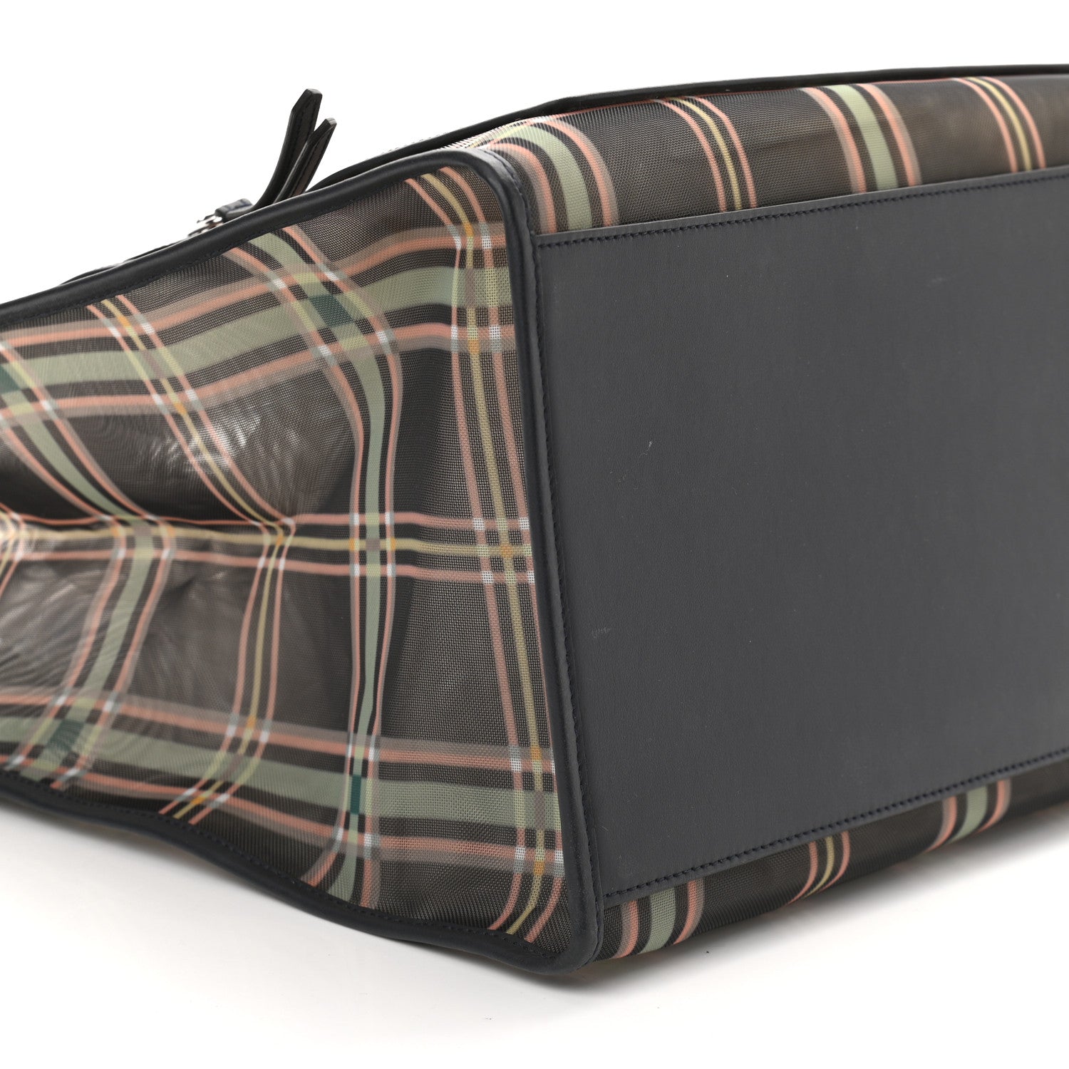 Fendi Mesh Vitello Century Wicker Tartan Plaid Large Runaway Shopper Tote Black Blue Notte 8 of 9