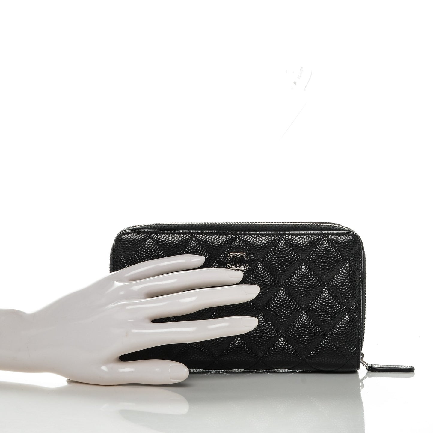 Caviar Quilted Large Zip Around Phone Holder Black