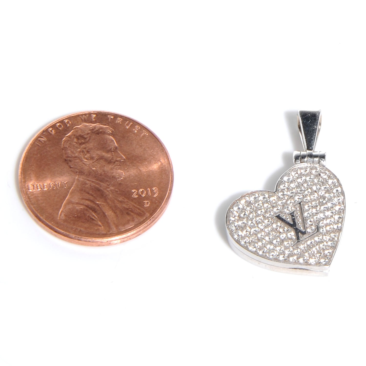 Louis Vuitton 18k White Gold Diamond Heart Locket Pendant 2 of 4