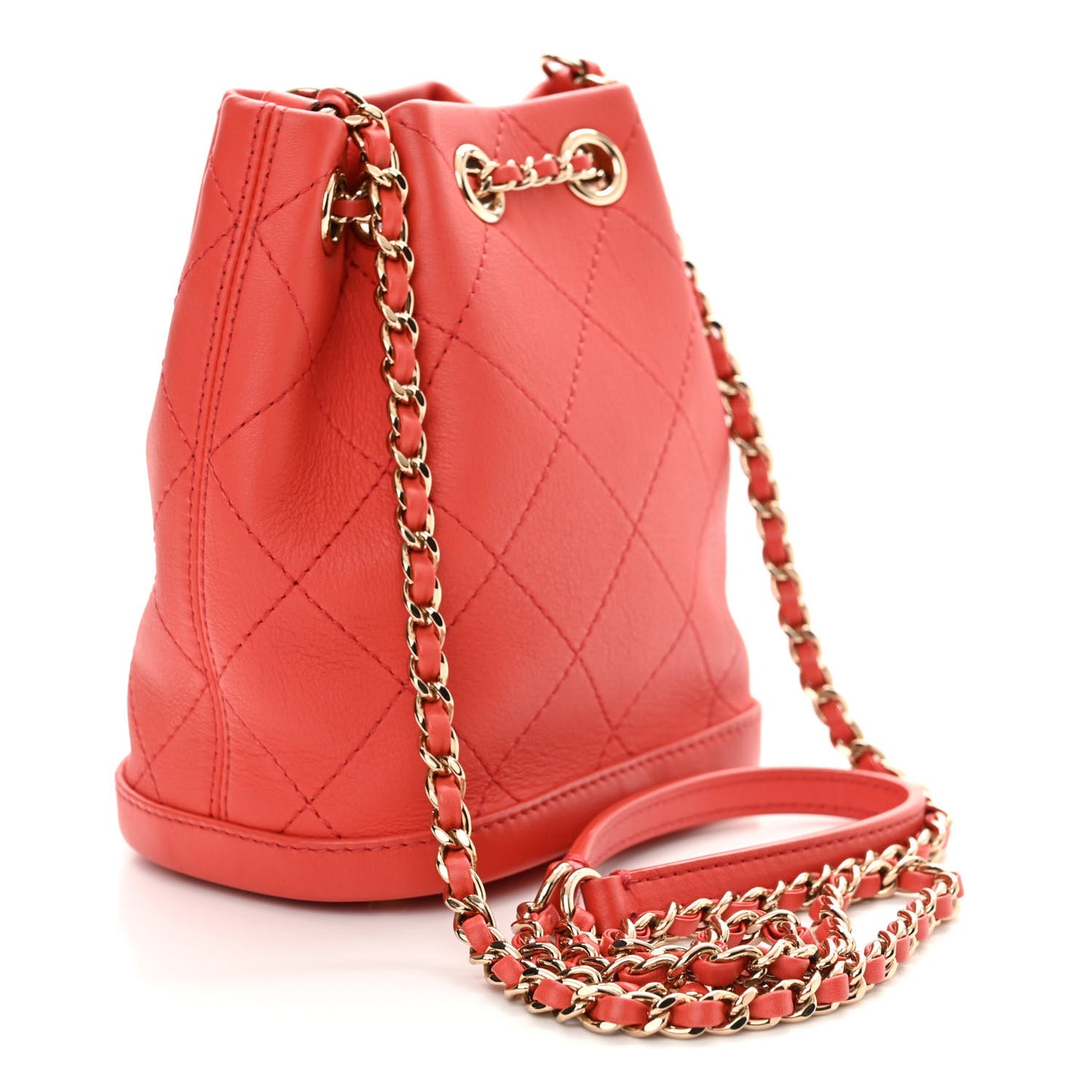 Calfskin Stitched Mini Drawstring CC Bag Red