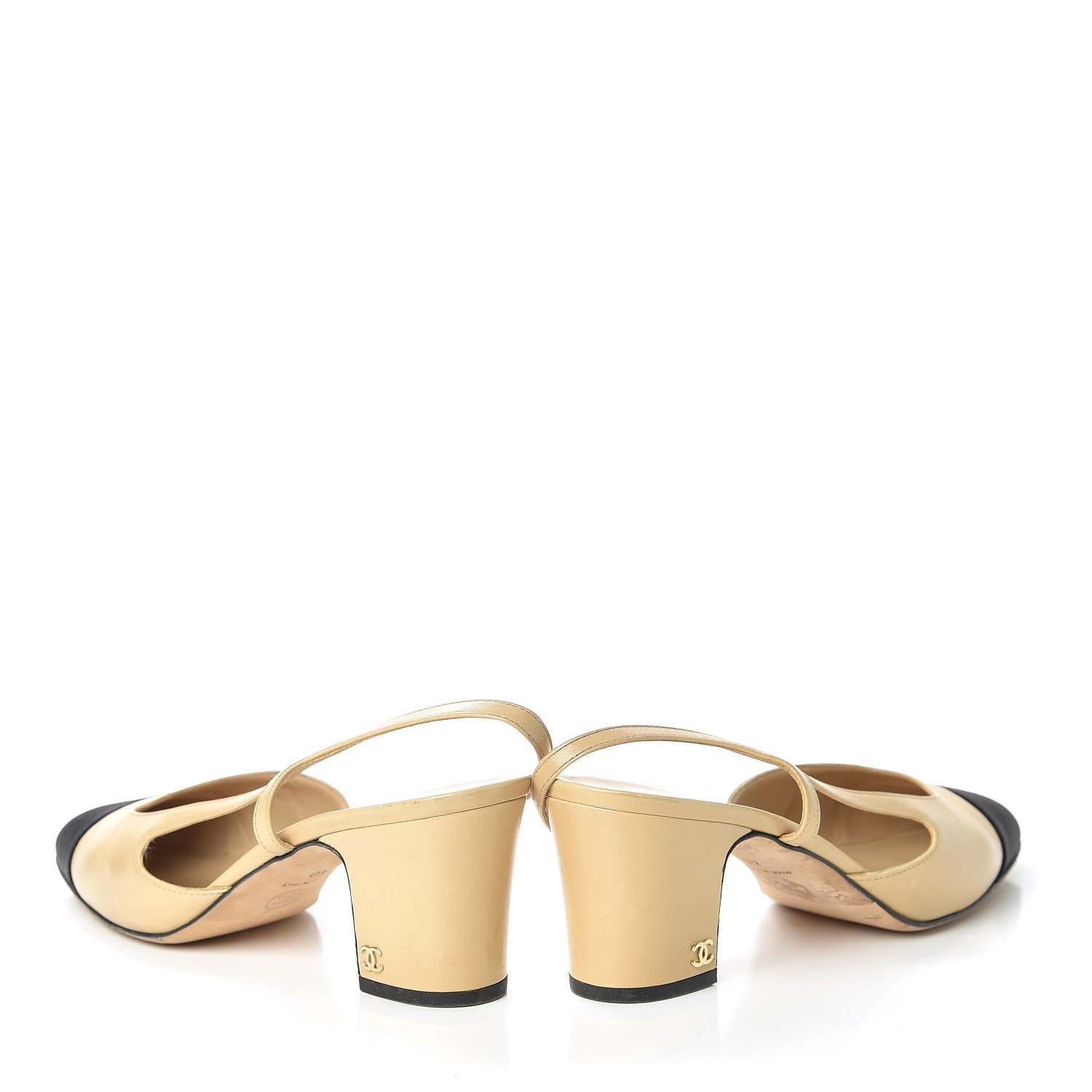 Chanel Goatskin Grosgrain Cap Toe CC Slingback Pumps 40 Beige Black 6 of 13