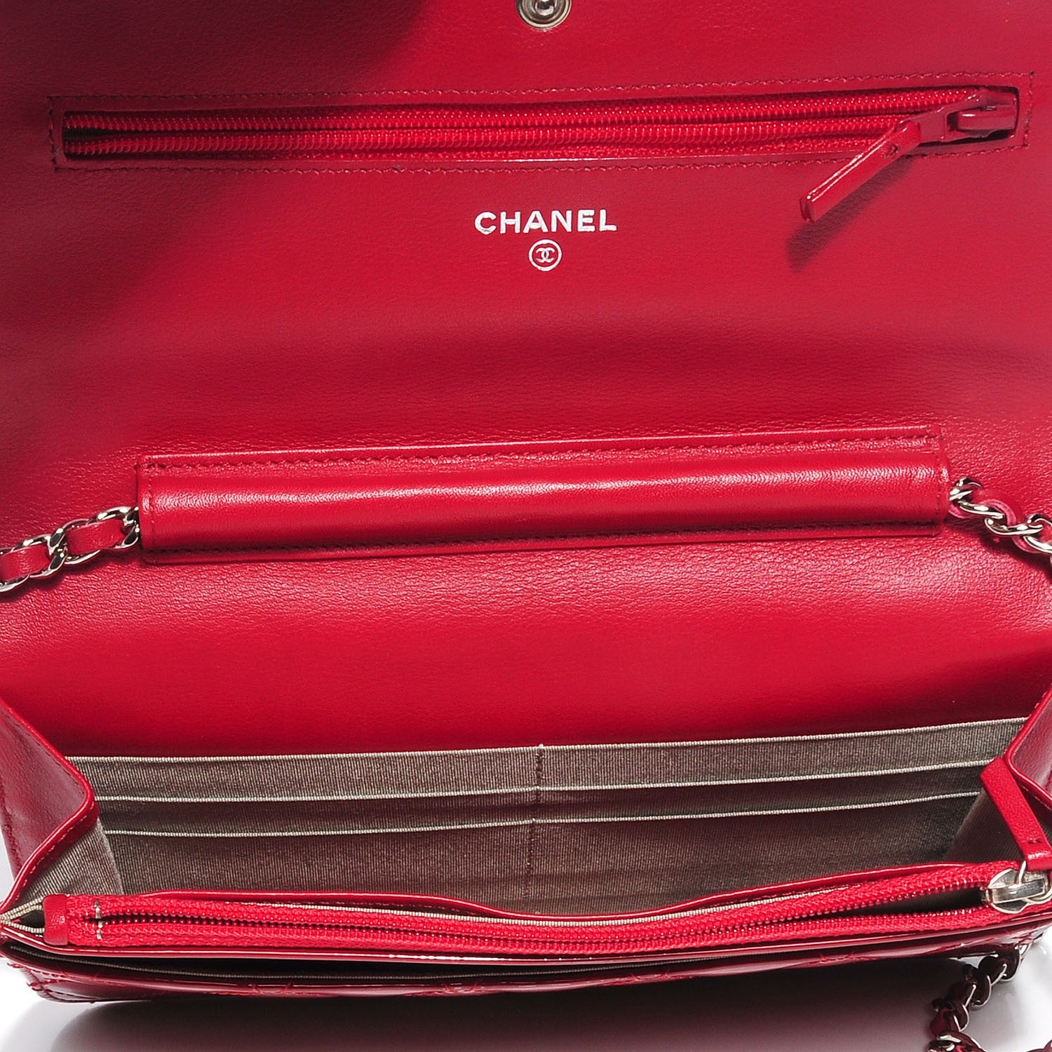 Chanel Patent Quilted Brilliant Wallet On Chain WOC Red 8 of 8