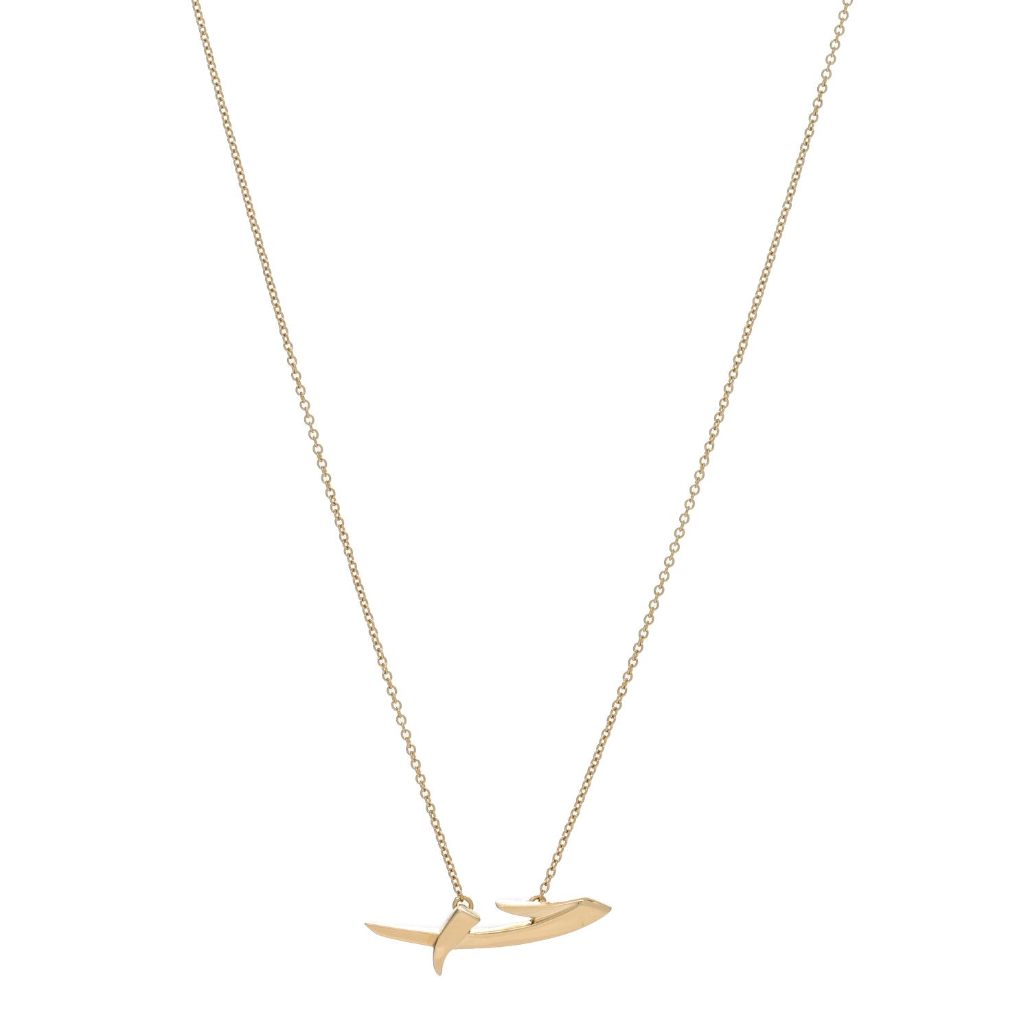 Tiffany 18K Yellow Gold Paloma Picasso Graffiti Long Kiss Pendant Necklace 1 of 5
