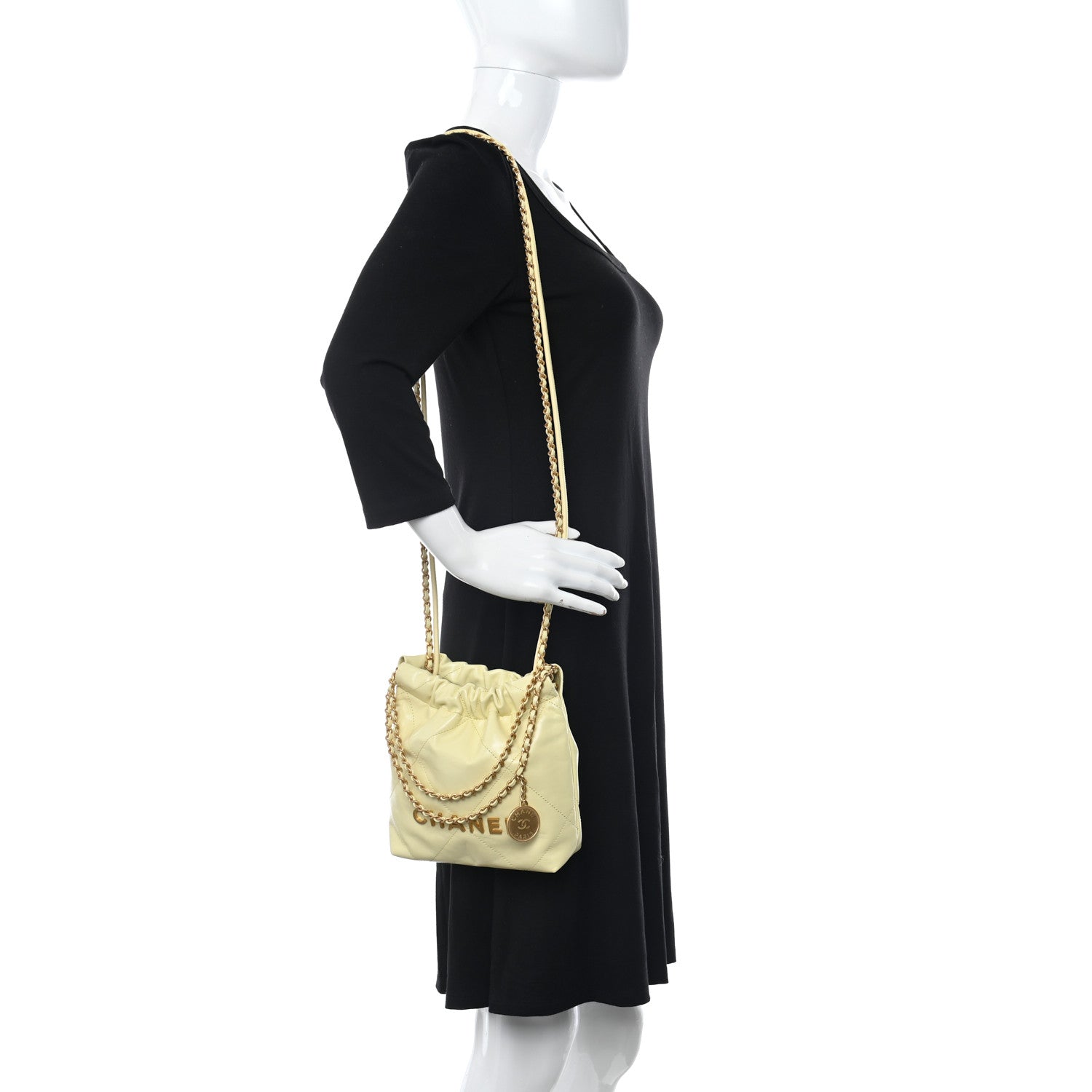 Chanel Shiny Calfskin Quilted Mini Chanel 22 Light Yellow 2 of 11
