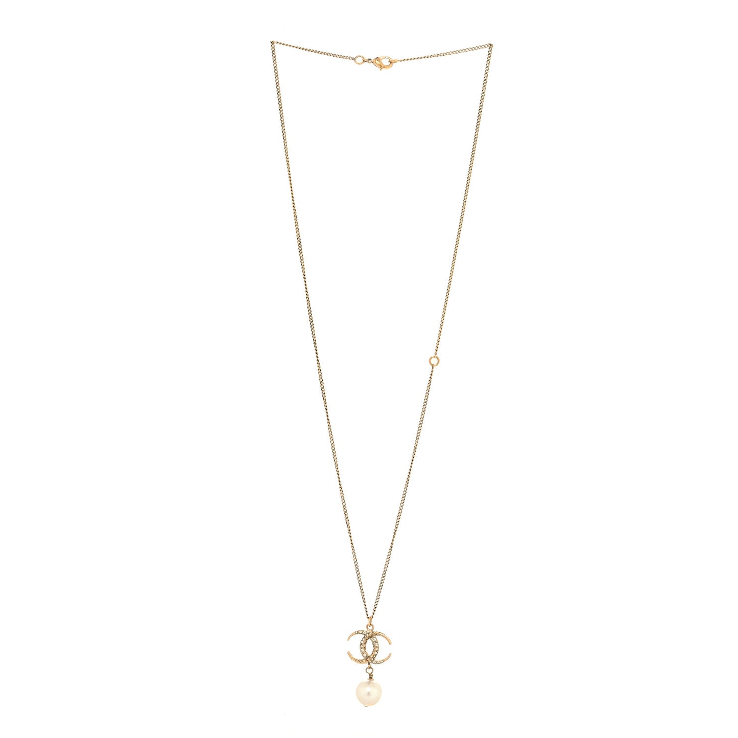 Pearl Crystal CC Drop Necklace Gold