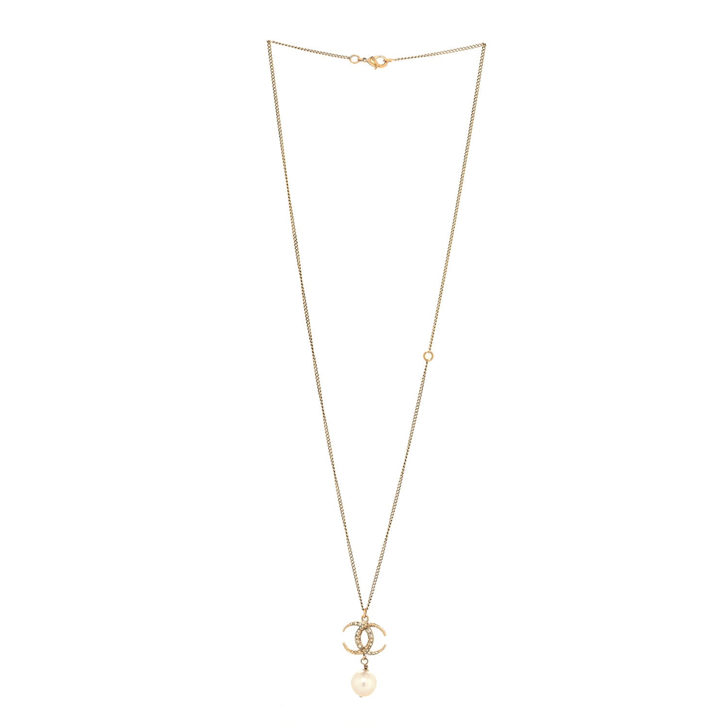 Chanel Pearl Crystal CC Drop Necklace Gold 3 of 4